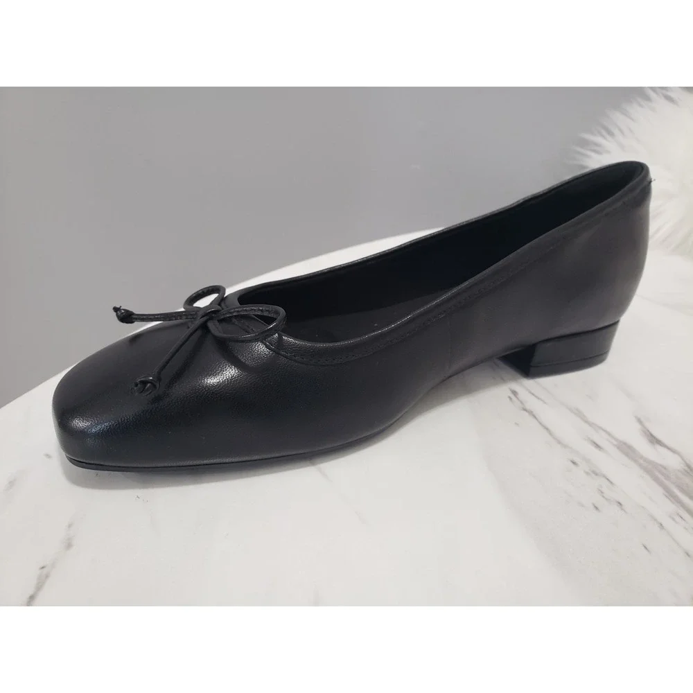 NEW SIZE 8‎ Rockport Sadie Square Toe Slip-On Ballet Dress Flats Black Leather